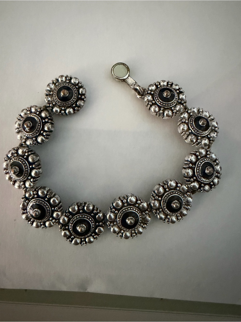 Vintage Sterling-Style Silver Floral Link Bracelet - Silver